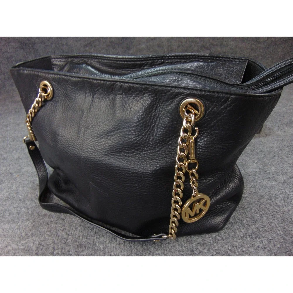 Michael Kors Black Pebbled Leather Chain Strap‎ Tote Shoulder Bag Designer Purse